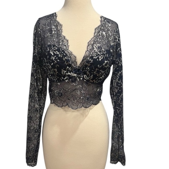 Victoria Secret Dream Angels Allure Shimmer Long-Sleeve Bra Longline Navy Large - Picture 3 of 15